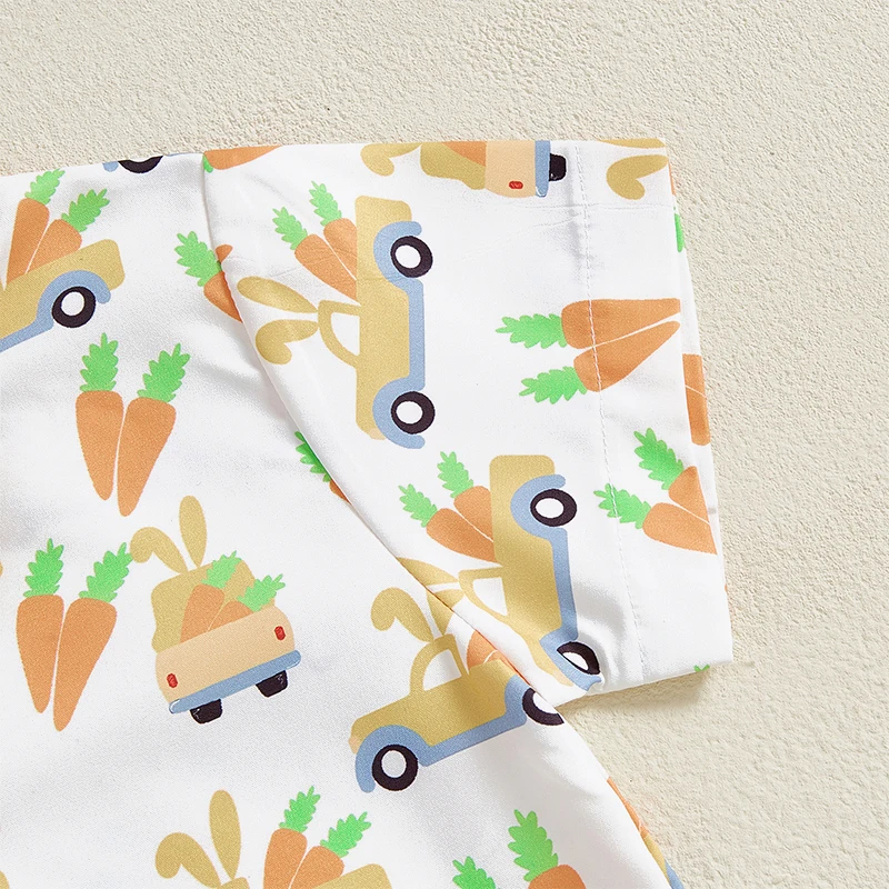 Pudcoco Baby Toddler Boy Easter Outfit Carrot Short Sleeve Button-up Bowtie Shirt Solid Shorts 2 Pcs Set 6M-4T