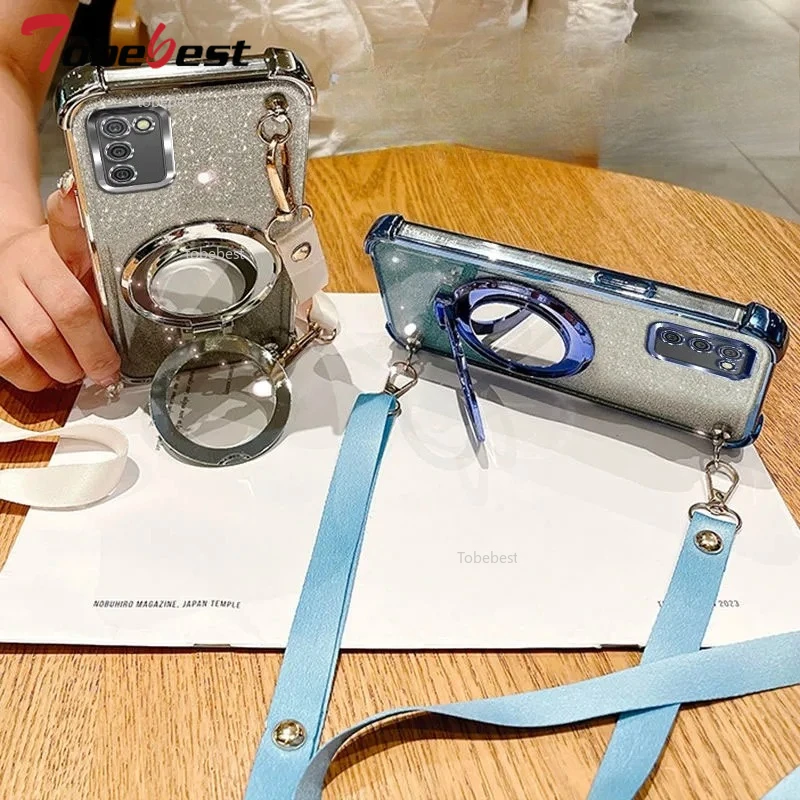 Elegant Crossbody Lanyard Shockproof Plating Phone Case with Mirror Holder
