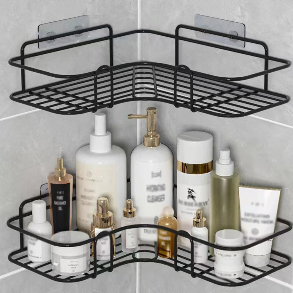 1PC Non-Perforated Metal Triangle Storage Rack Wall Mounted for Bathroom Toilet Shower Area Washbasin Organization 2
