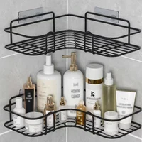 1PC Non-Perforated Metal Triangle Storage Rack Wall Mounted for Bathroom Toilet Shower Area Washbasin Organization 2