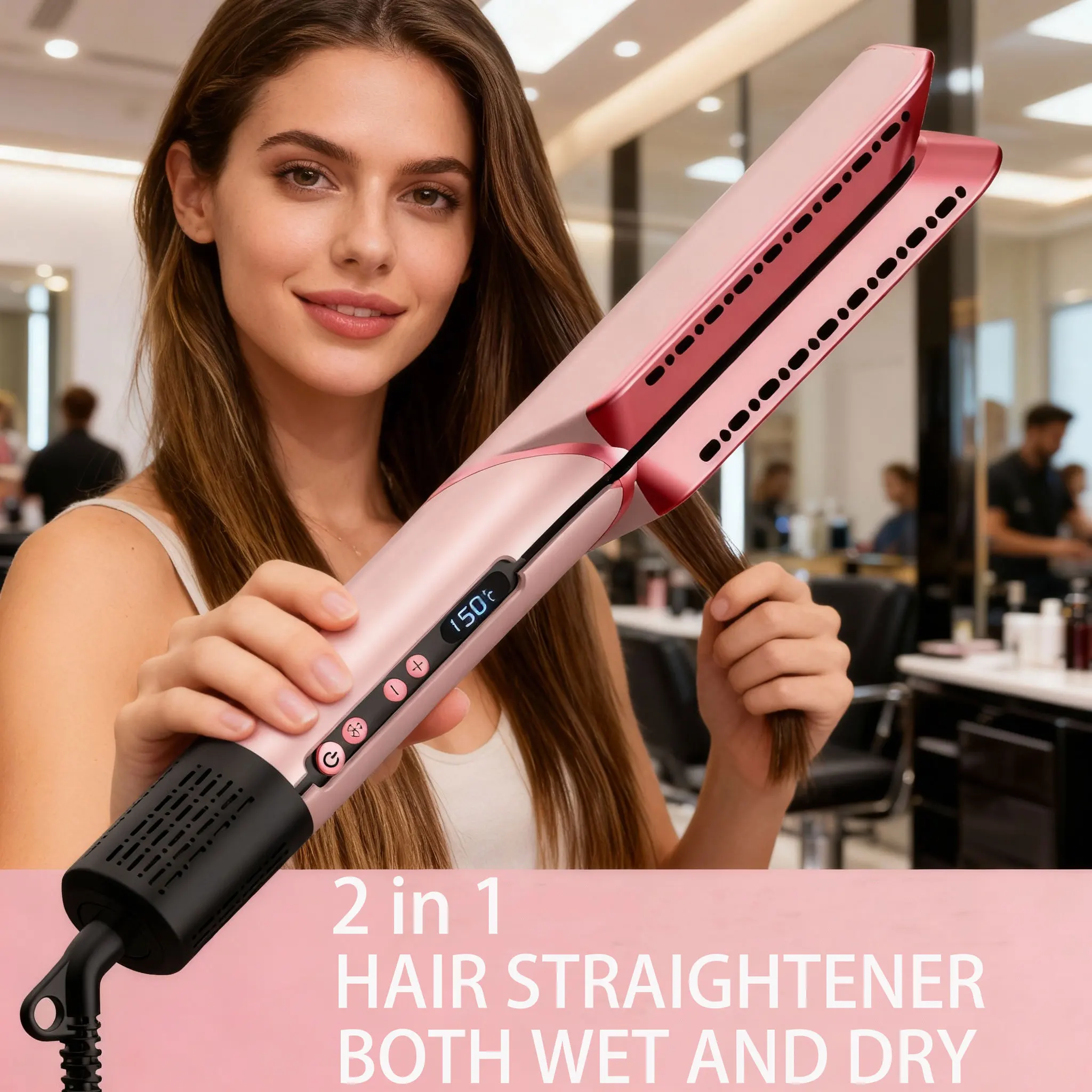 Lisseur et sèche-cheveux professionnel 2 en 1, utilisation sèche et humide, chauffage par ions négatifs, affichage en fer plat, brosse à lisser pour coiffure à l'air 1 Lisseur et sèche-cheveux professionnel 2 en 1, utilisation sèche et humide, chauffage par ions négatifs, affichage en fer plat, brosse à lisser pour coiffure à l'air 1