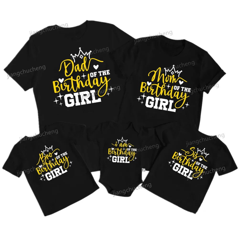 

Dad Mom Bro Sis Of the Birthday Girl Shirts Cotton Father Mother Kids Tees Baby Rompers Birthday Party Family Matching Outfits