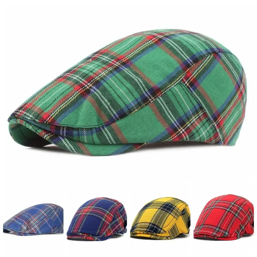 Curved Brimmed Hats Cotton Plaid Berets Caps Retro Short Brim Cloth Painter Caps Breathable Sunshades Women Artist Hats Outdoor