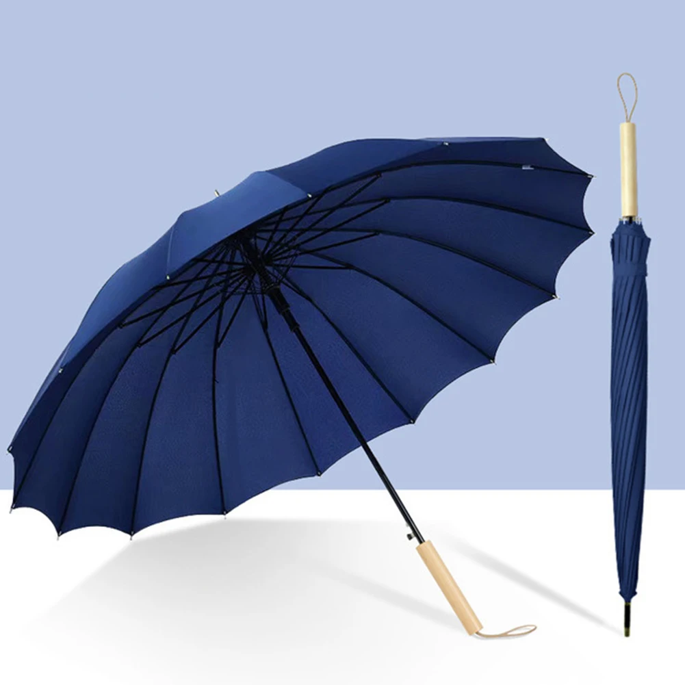 

16 Bone Plain Straight Umbrellas Solid-Color Reinforcement Windproof Parasols All-weather Umbrellas for Rainy Day Outdoor Tool