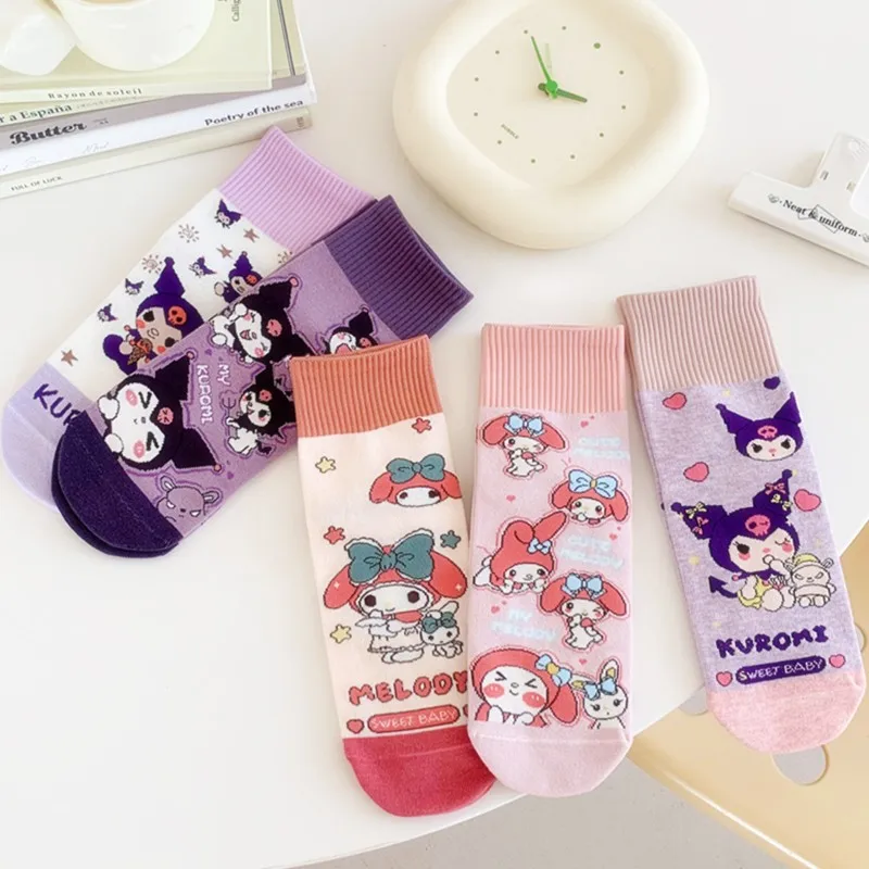 

Sanrio Kawaii Kuromi Socks Girls Cute Cartoon My Melody Home Socks Kids Long Tube Socks Babys Warm Cotton Socks Gift for Kids
