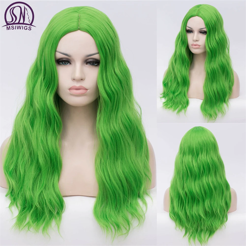 MSIWIGS Wavy Synthetic Wigs for White Black Women Long Green Middle Line Red Wig Cosplay Heat Resistant Pink Rose Net аэрозольная краска molotow premium belton 400 мл 160 1 leaf green middle