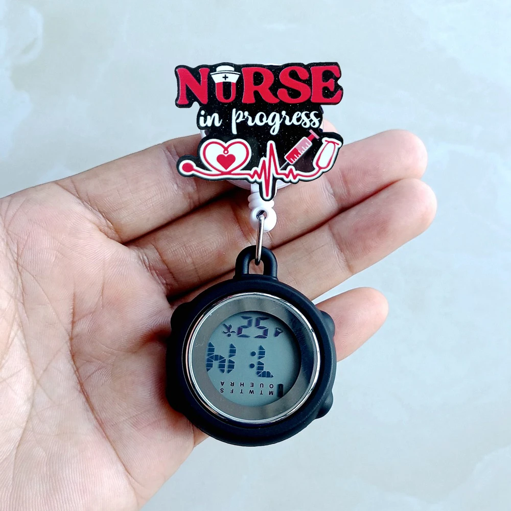 Pocket Watch Cartoon Shiny Glitter Acrylic Medicine Medical Hospital Nurse Doctor Multi-function Digital Clip Retractable Badge Pocket Watch