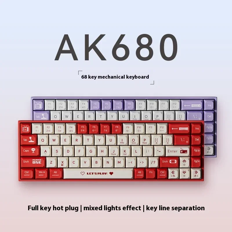 AK680 Mechanical Keyboard Wired Gaming Hot Swap Ergonomic 68 Keys E-sport Office Type-C Laptop Accessories Gamer Gift