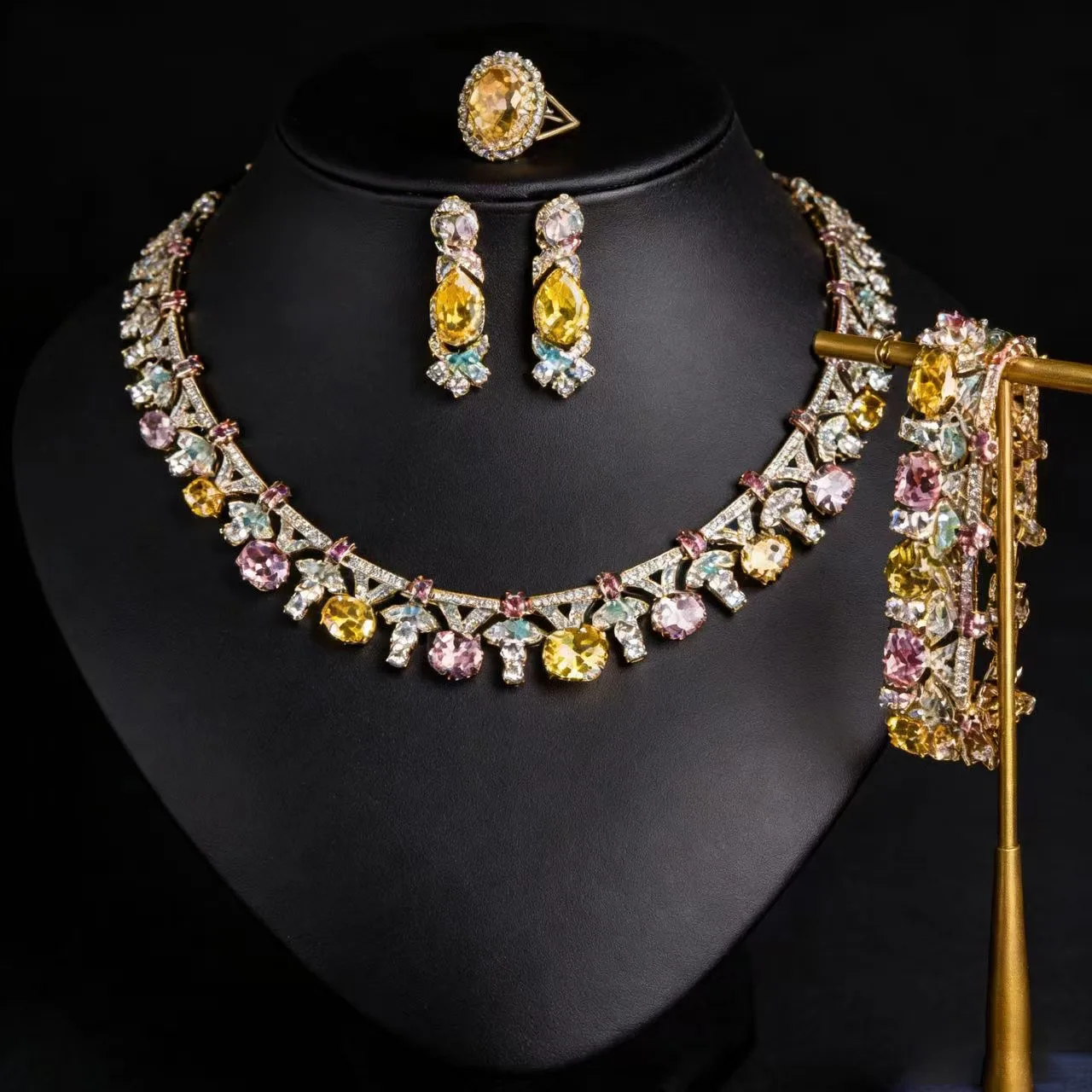 Pop Hot Stereo Jewelry Oil Painting Necklace Earrings Premium Multi-Color 2-Piece Wedding Travel Women's Holiday Gift M-1000