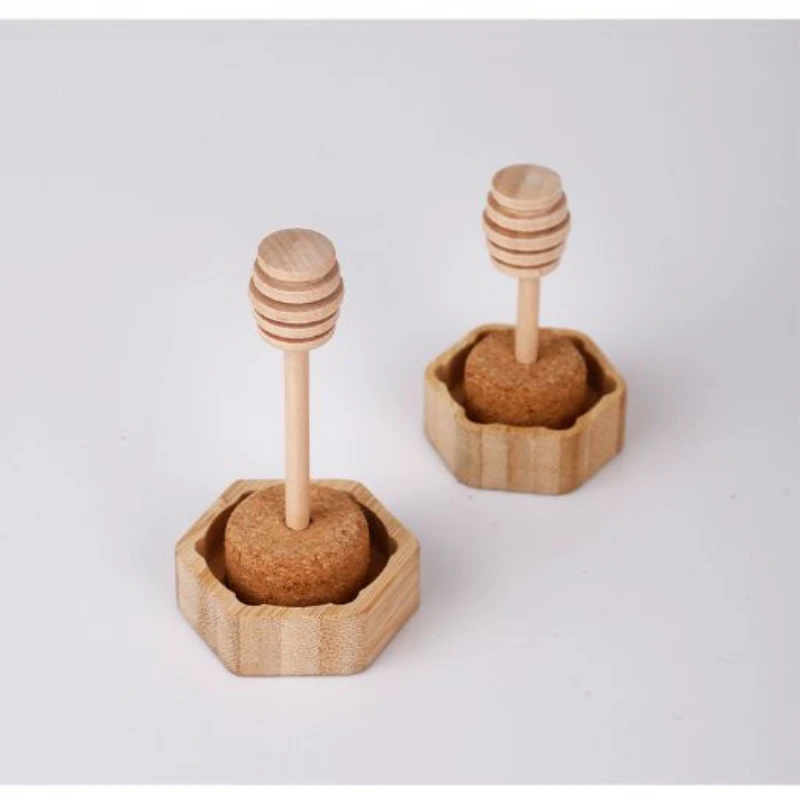 100ml/220ml/380ml Bamboo Wood Cover Hexagonal Glass Jar with  Stirring Dipper Hexagon Honey Container Storage Bottle