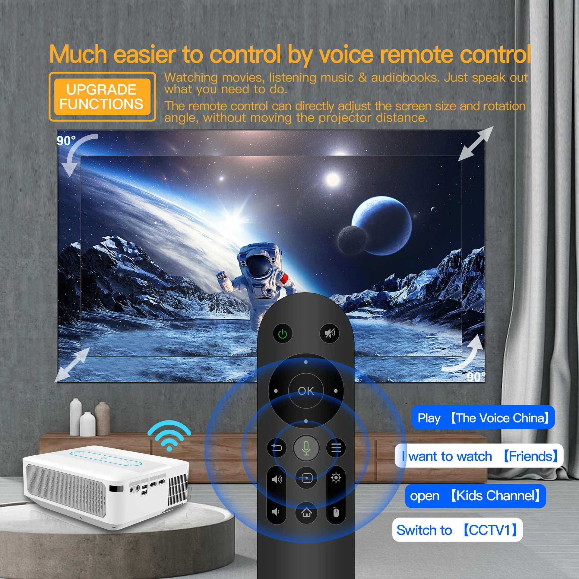 XNANO 안드로이드 9.0 프로젝터, 네이티브 1080p, 350 ANSI, 8K 디코딩, Wi-Fi 6, BT5.0, 4D 키스톤 보정, 홈시어터 프로젝터