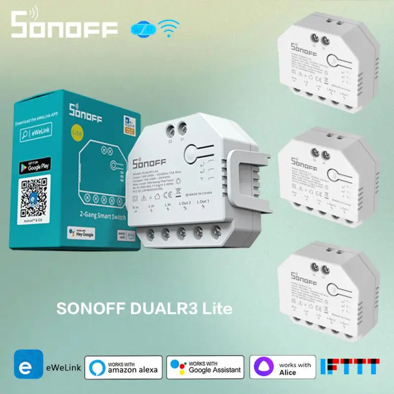 

1-5 шт. смарт-переключатель SONOFF DualR3 Lite DIY, Мини Wi-Fi, двойное реле, двухстороннее управление, смарт-таймер, голос для автоматизации умного дома