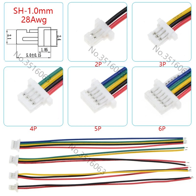 5/10Pcs SH 1.0mm 남성/여성 플러그 커넥터 (와이어 포함) 100/200/300mm 케이블 2/3/4/5/6/8/10P 핀 점퍼 라인 SH1.0 SHR Arduino 용