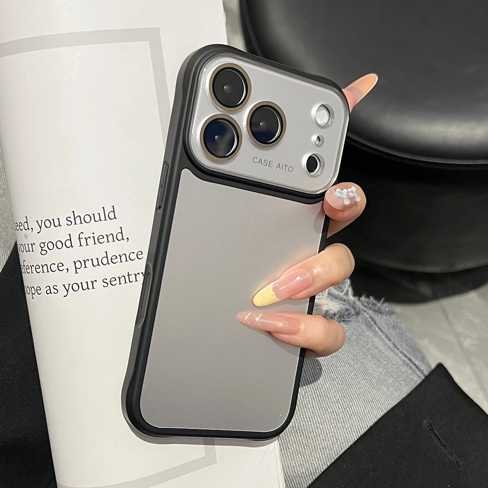 Shockproof Frosted Silver Phone Case with Glass Camera Protection & Bumper Design