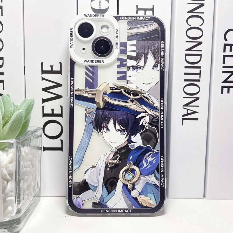 Genshin Impact Soft TPU Phone Case Featuring Xiao, Columbina, HuTao, and Furina