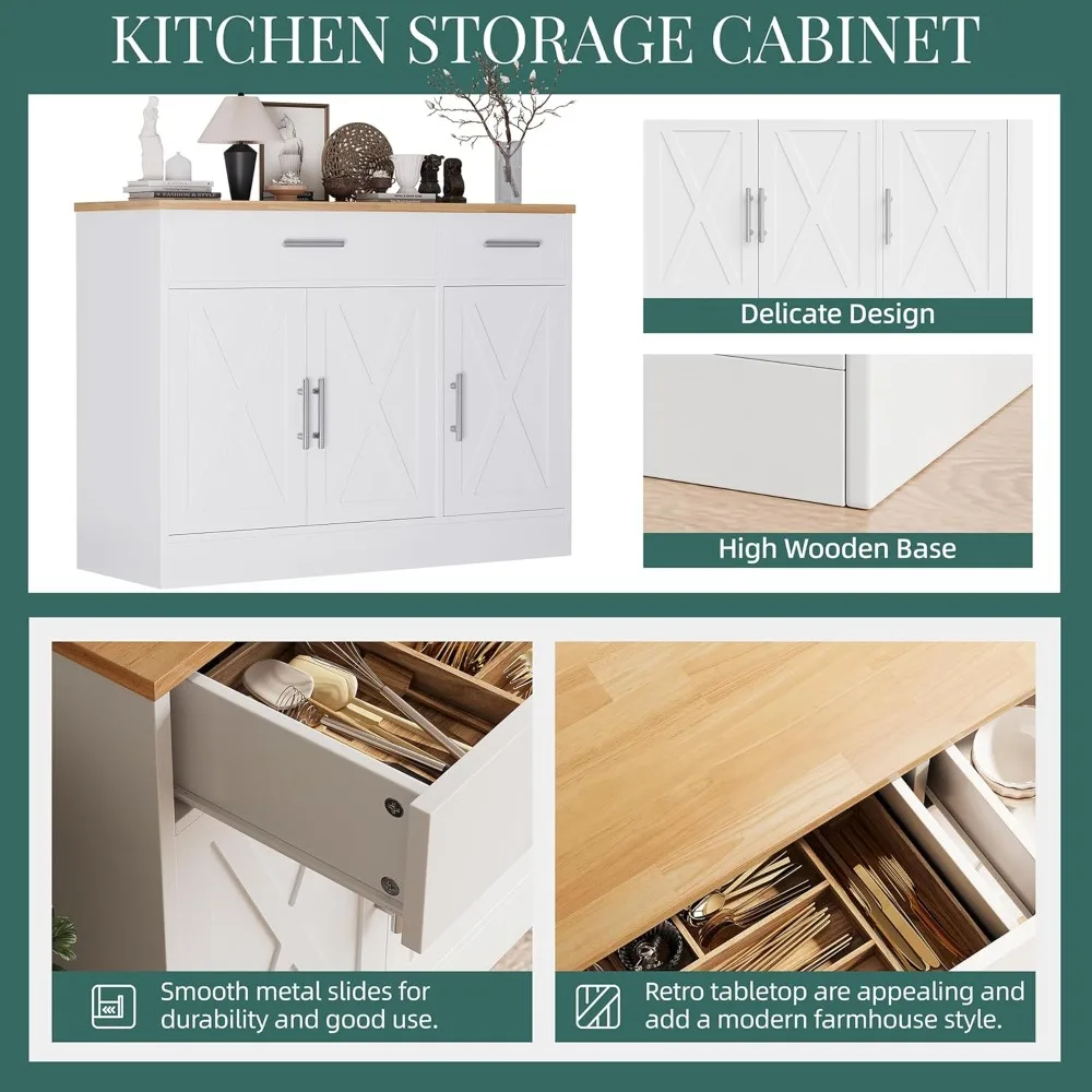 modern farmhouse sideboard buffet cabinet with storage with 3 doors,42" barn doors buffet cabinet with storage, wood coffee bar