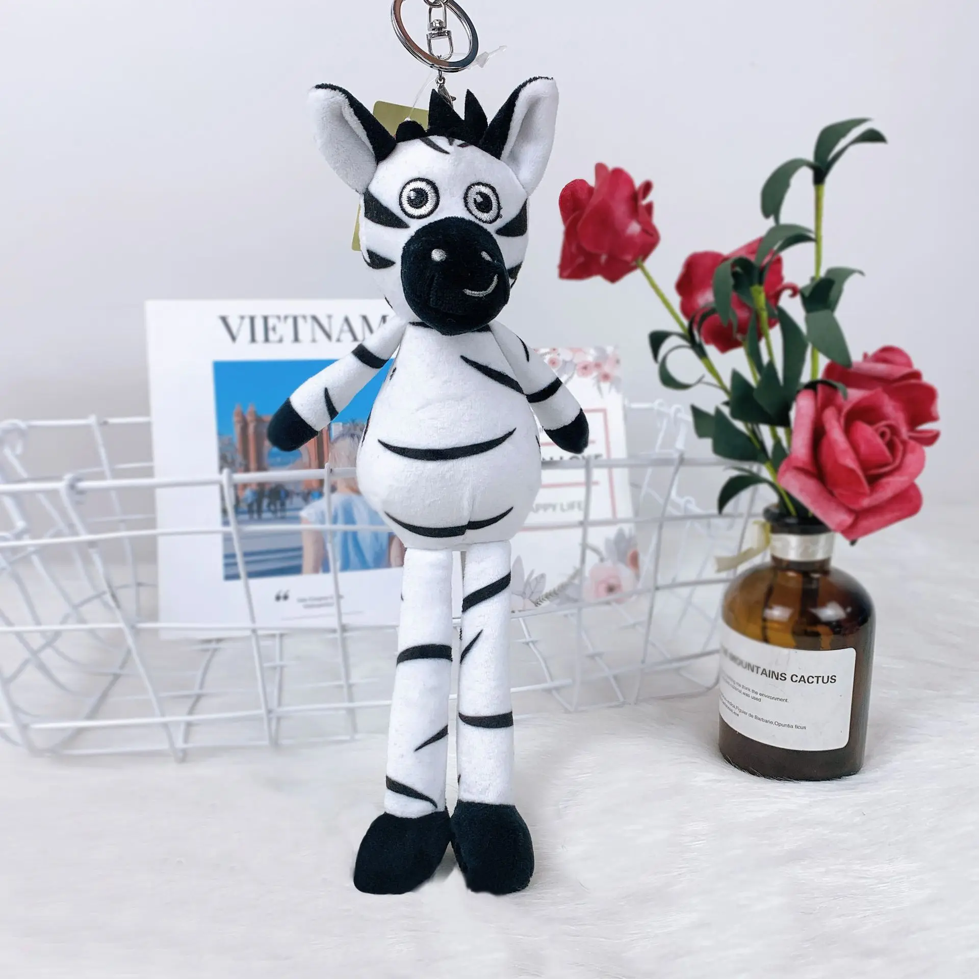 

New Lovely delicate lovely Long legged zebra doll keychain lifelike soft pendant fashion funny bag pendant couple birthday gift