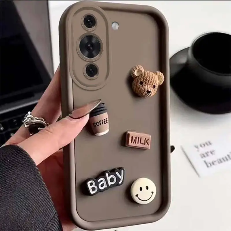 A 55 54 34 14 Cute 3D Bear Coffee Milk Candy Custodia Per Telefono Liquido Per Samsung Galaxy A55 A54 A34 A24 A14 A04S 4G 5G S22 A04 Cover