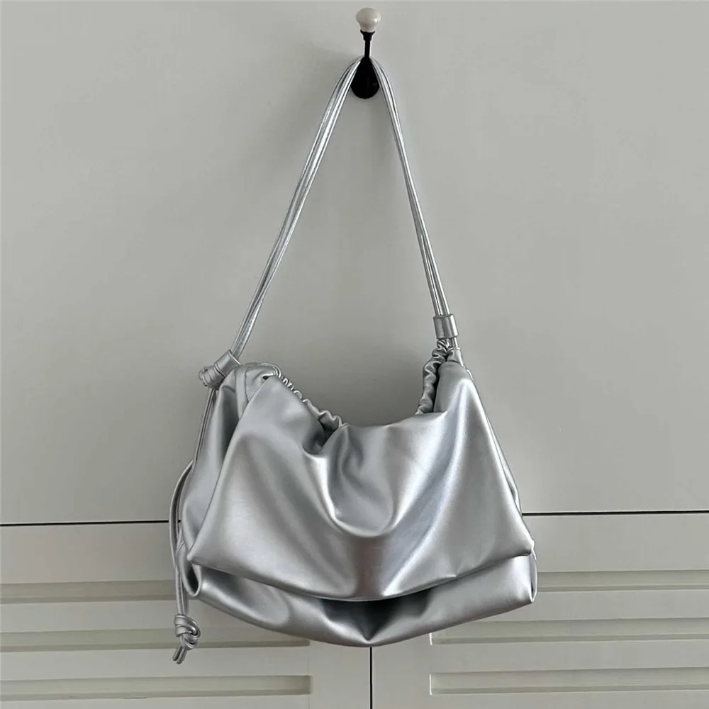 Borse a tracolla grandi per donna Borsa shopper grande Hobo Borsa a tracolla in morbida pelle PU tinta unita con coulisse increspata Lady Totes