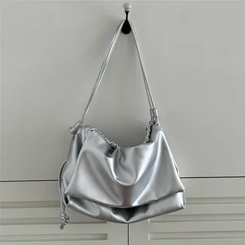 Borse a tracolla grandi per donna Borsa shopper grande Hobo Borsa a tracolla in morbida pelle PU tinta unita con coulisse increspata Lady Totes