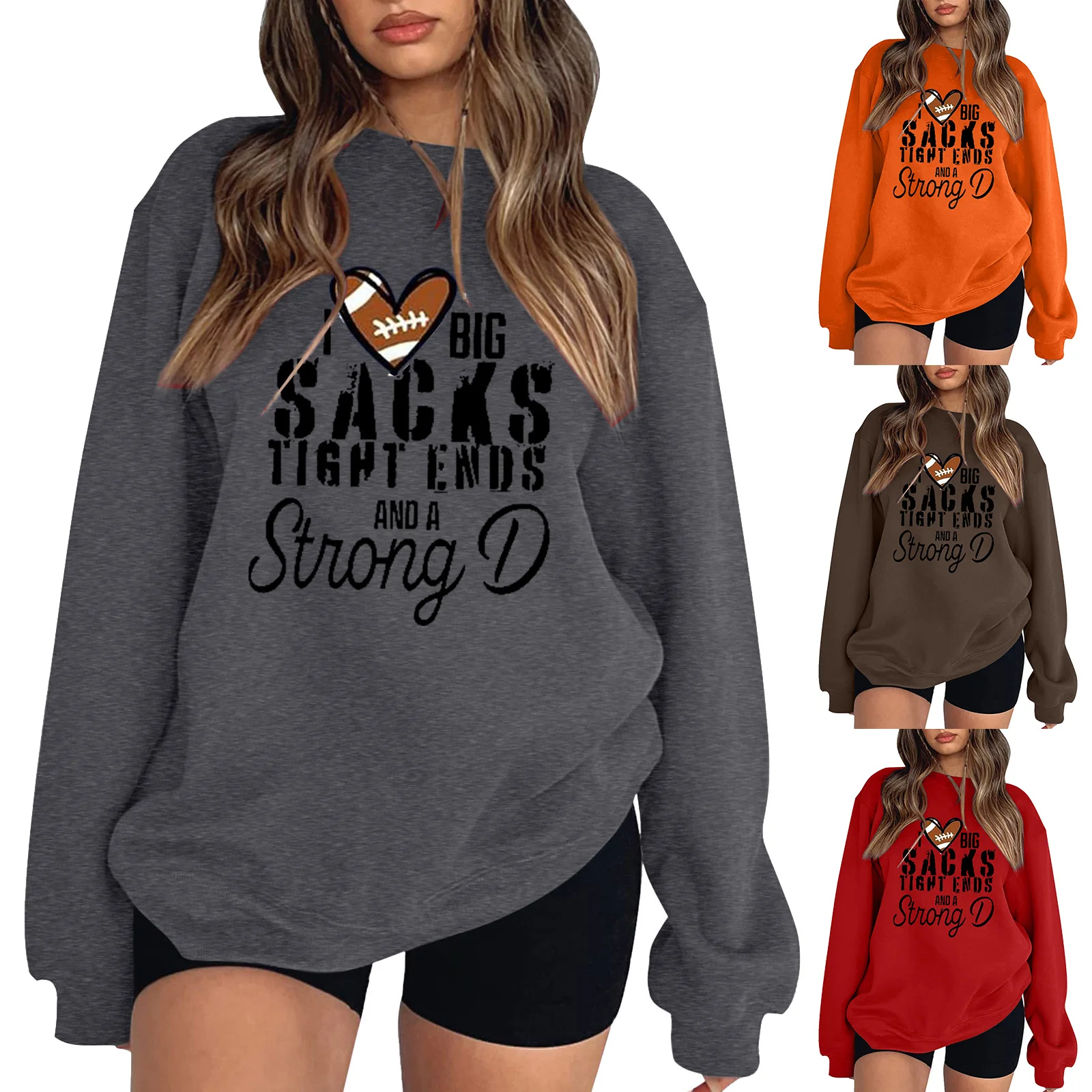 

Womens Casual Loose Fun Letter Printed Drop Shoulder Sleeves Hoodless Pullover Sweatshirt Hip- Running Loose fit