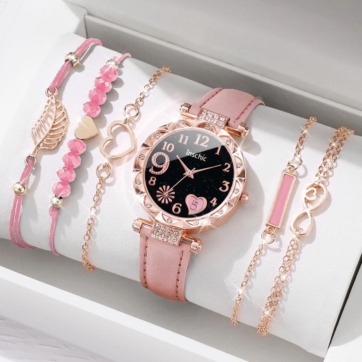 Coffret Cadeau Montre Femme Rose Gold et Bracelets Tendances