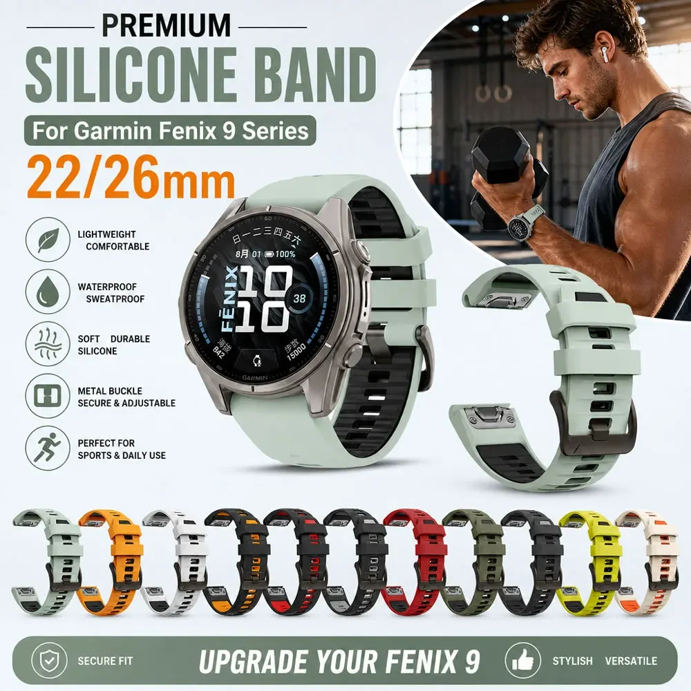 Waterproof Sport Wear-Resistant Quickfit Silicone Strap, 22mm/26mm