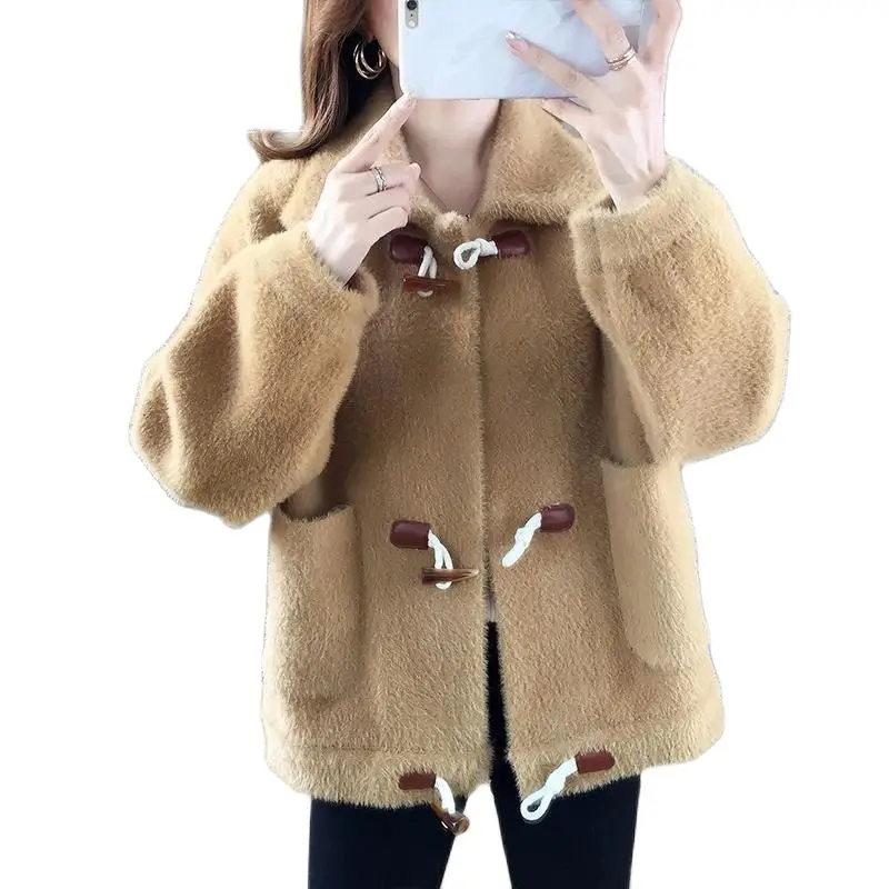 

Женская короткая вязаная куртка, повседневный Свободный кардиган из искусственной норки и бархата, верхняя одежда в Корейском стиле на осень и зиму, 2023