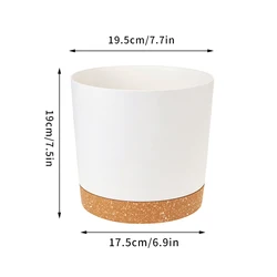 Large Circular Plastic Planter with Drainage and Tray - Ideal for Indoor Succulent and Bonsai Display (White - 8in)