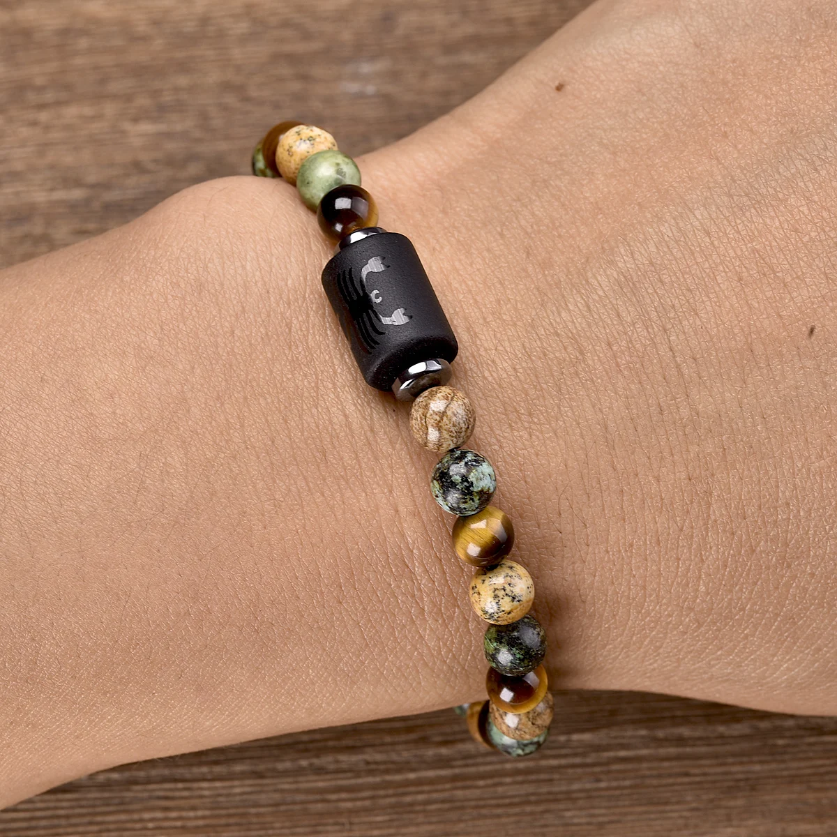 Bracciale Zodiacale In Pietre Naturali: Onice E Ossidiana Per Uomo E Donna - Regolabile