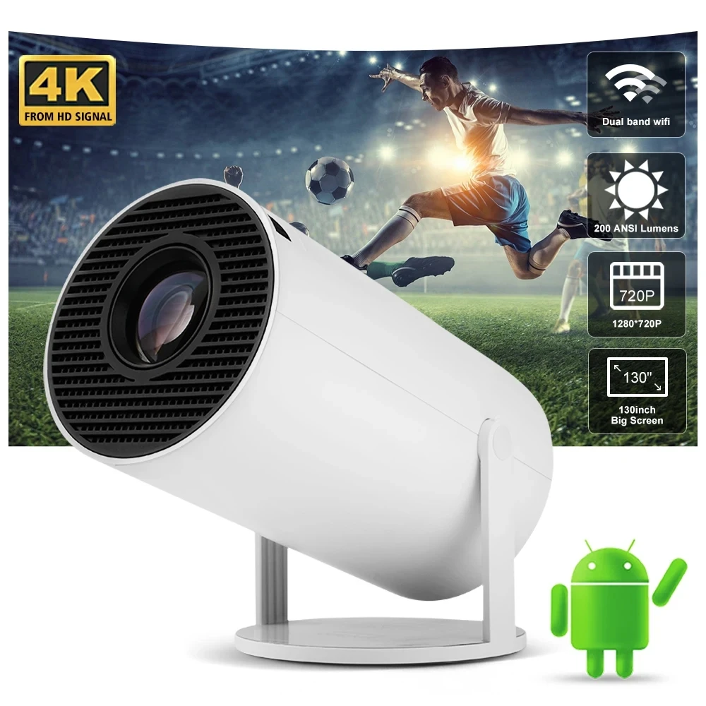 HY300 Pro Projector Android 11 4K 1280*720P Dual Wifi 260ANSI Flexible BT5.0 Cinema Outdoor Portable Indoor Projetor with Bag