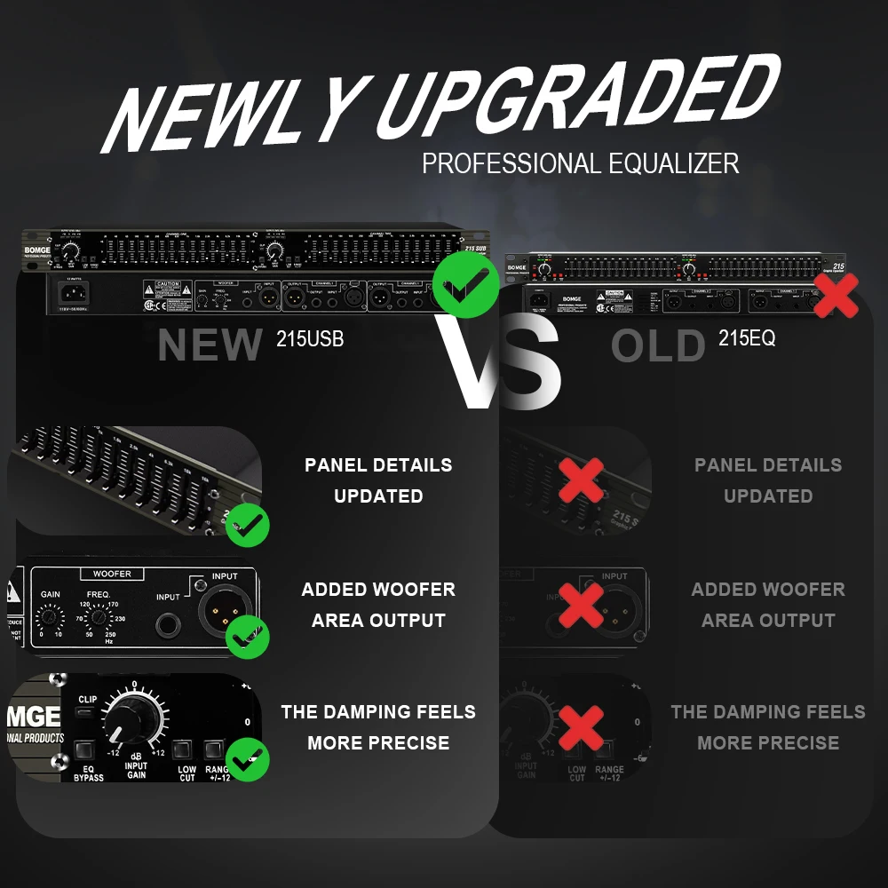 BMG 215sub Dual 31 Bands EQ Processador Graphic Equalizer Stereo Equaliser Audio EQ Professional Loudspeaker Management