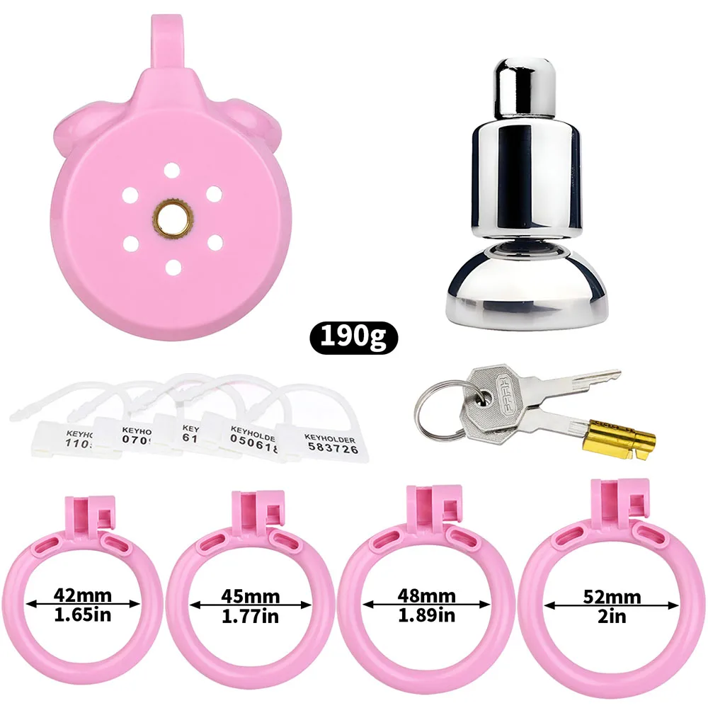 FRKO ABS Pink Flat Chastity Cage Abstinence Anti-Cheating Chastity 정조대 Men's Penis Cage with 4 Size Rings Sissy Male Sex Toys 18