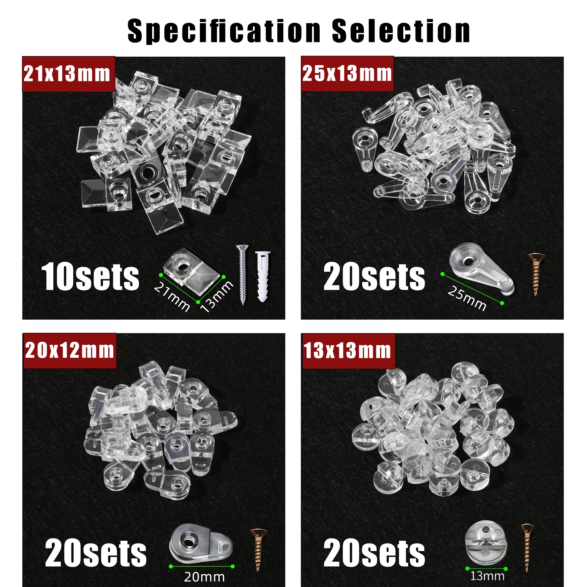 Mirror Fixing Kit 20 sets Mirror Glass Retainer Clips Mounting Holders for Frameless Cabinet Doors
