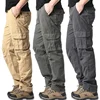 Pure Cotton Multi-Pocket Cargo Pants Trousers Sweatpants Men's Loose-Fit Wear-Resistant Elastic Waist Outdoor Casual Pants Trend