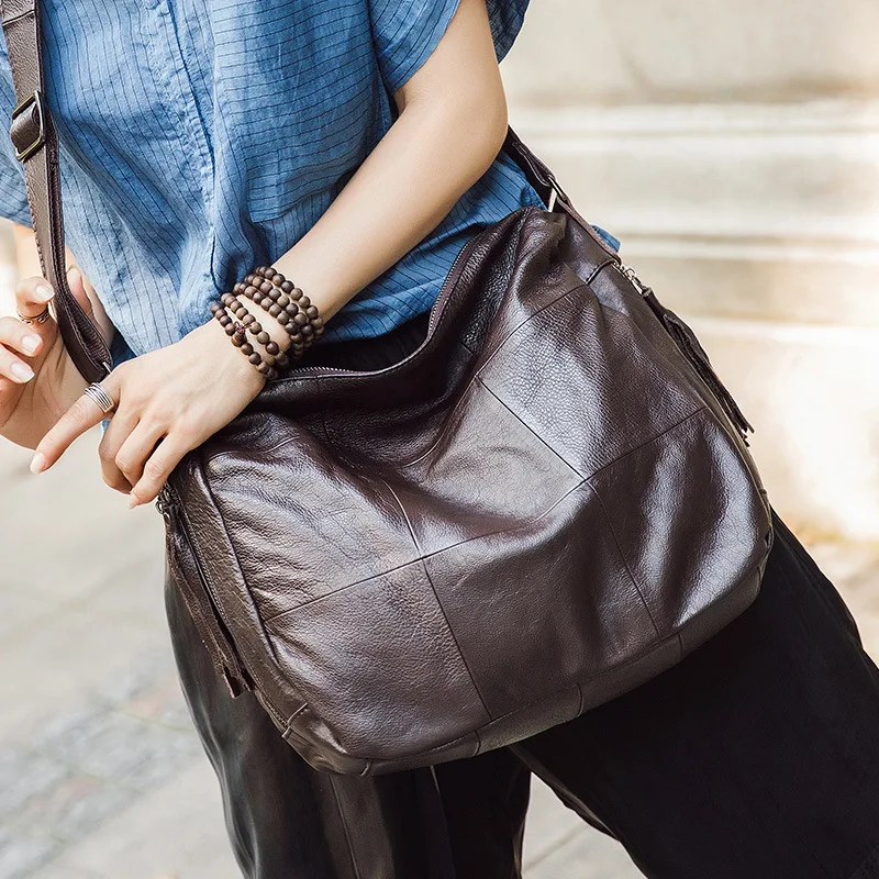 

Top layer cowhide women's bag Fashion tassel single shoulder diagonal span large bag Genuine leather women's bag replacement