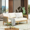 Outdoor Acacia Wood Wicker 3 Seater Sofa, Patio Furniture Conversation Set for Backyard 3