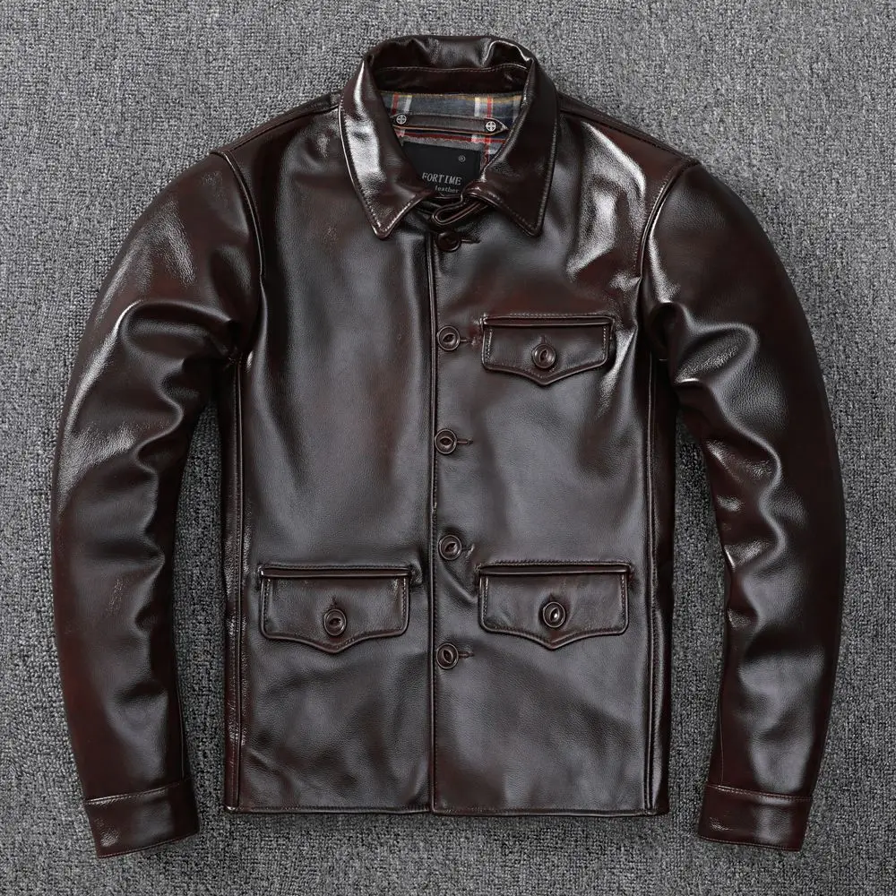 

2023 High Quality Top-Layer Cowhide Leather Jacket Men's Four Seasons Motorcycle Leather Jacket Slim-Fit Lapel Pocket Jacket