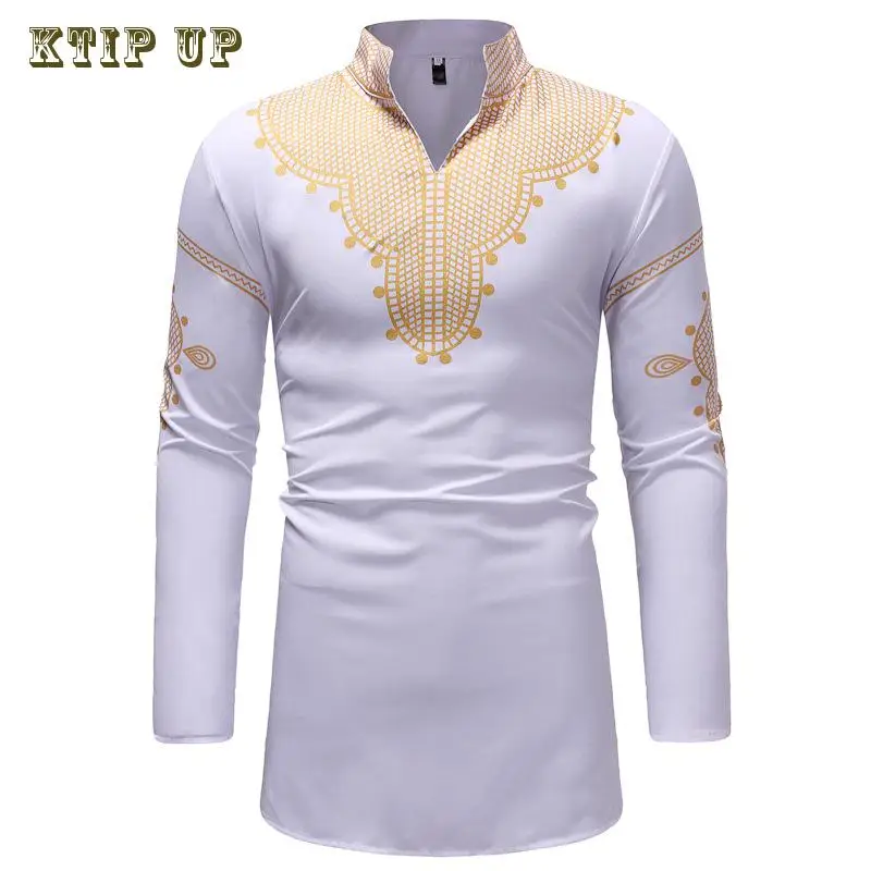 

African Tribal Dashiki Longline Shirt Brand New Slim Long Sleeve Mandarin Collar Dress Shirt Men Islamic Clothing Camisa Muslim