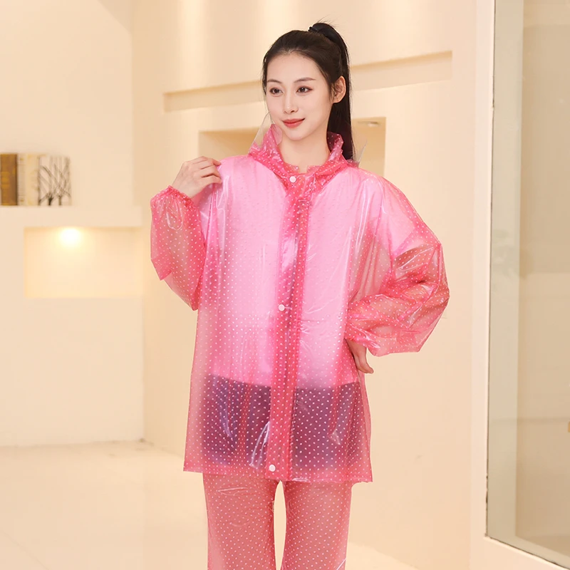 Women's Adult Raincoat And Rainpants Set Full Body Waterproof Outdoor Cam Hiking Tea Piing Fun Split PVC Material