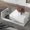 Modern Coffee Table with Tempered Glass,Small Coffee Table with High-Gloss UV Surface,2-Tier Living Room Center Table 1