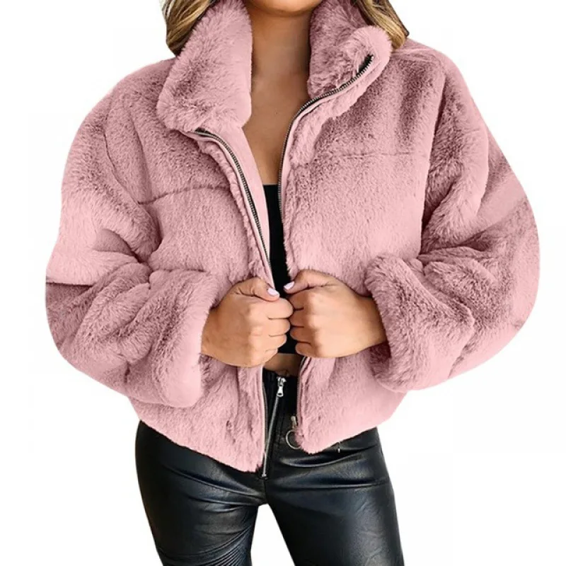 

Plush Warm Jacket Women 2022 Women's Autumn and Winter New Stand-up Collar Thick Rabbit Fur Imitation Fur Zipper Cardigan