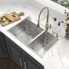 33 Inch Kitchen Sink Double Bowl 60/40 Stainless Steel 18 Gauge Drop In Top Mount Overmount Kitchen Sink Basin Washhand Stand 2