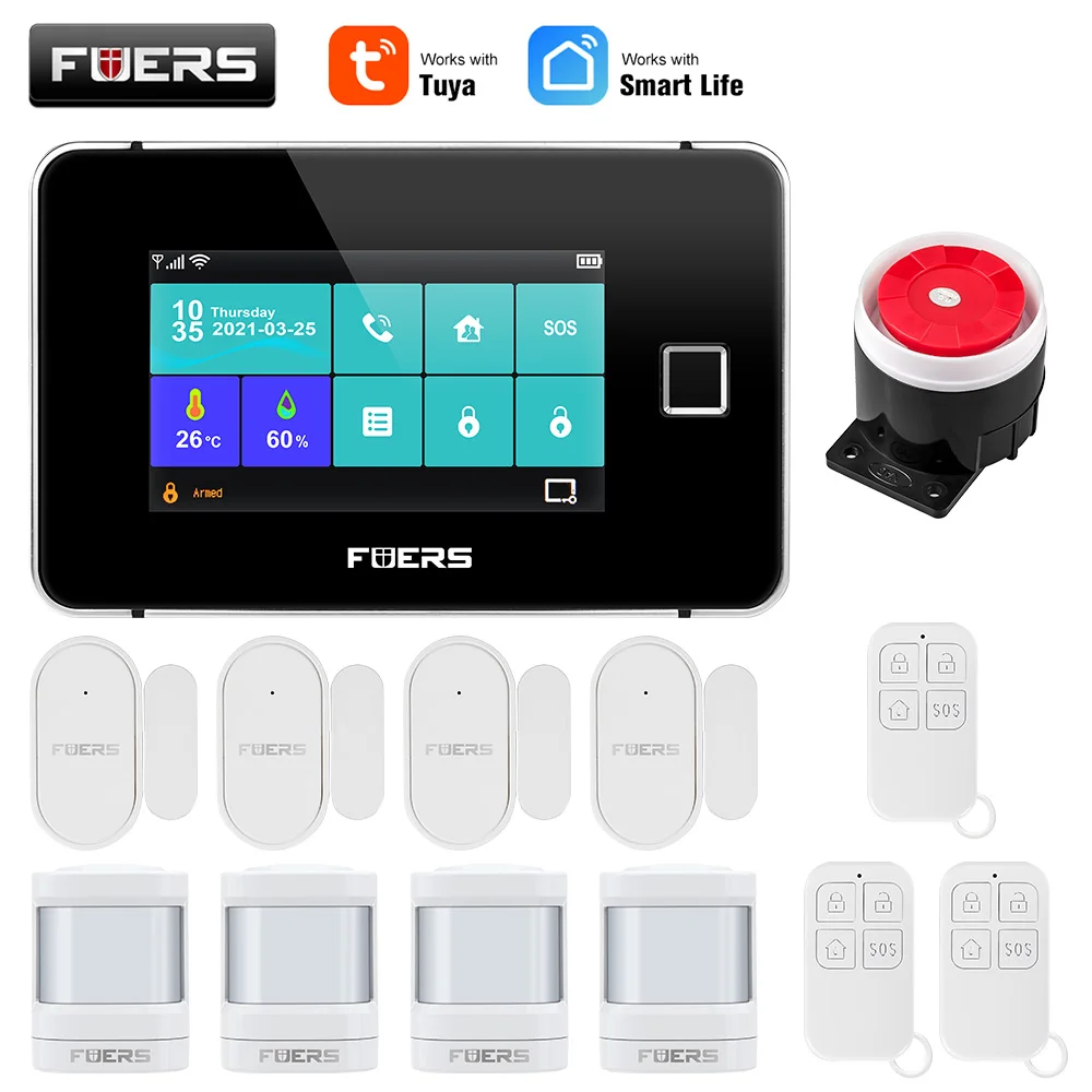 remote panic button Fuers 4.3 Inch TFT Screen Alarm WIFI GSM Smart Home Burglar Security Alarm System Tuya Smart Life APP Control Motion Sensor zigbee siren alarm Alarms & Sensors