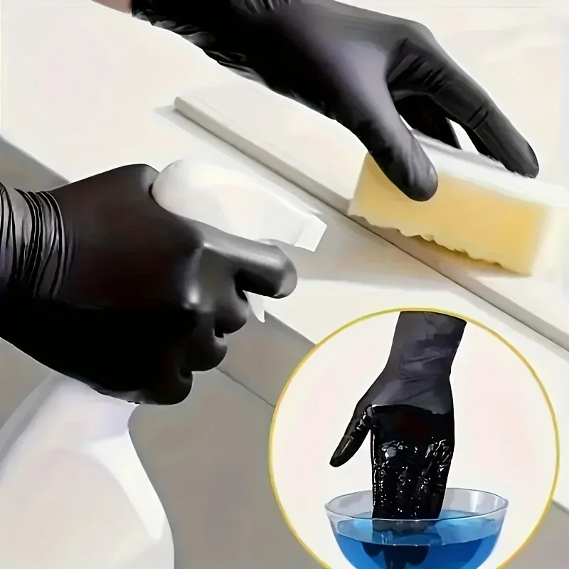 Disposable Black Gloves 100pcs Suitable for Kitchen Cleaning Tattoos Hair Dye Dishwashing Waterproof and Oil Resistant Gloves
