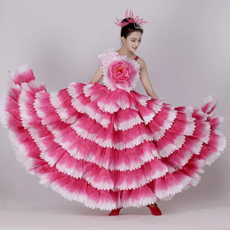 

Women Flamenco Dress Spain Belly Dance Skirts Ballroom Costumes Spanish Gypsy Bigdance Flower Chorus Stage Performance Wear