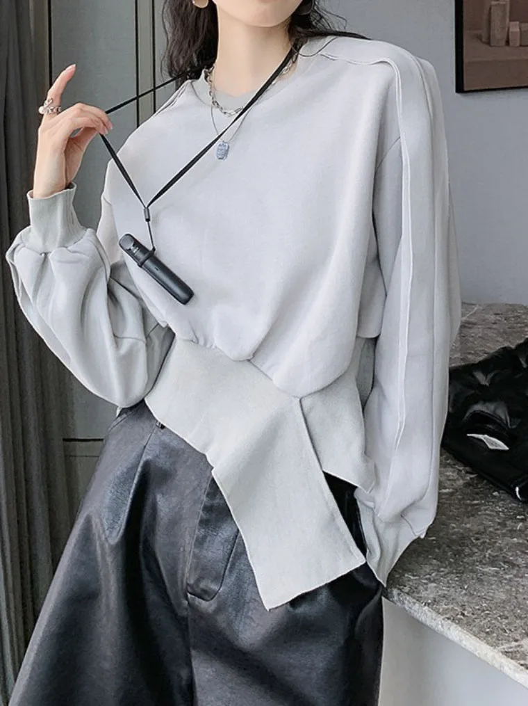 

Loose Irregular Hem Sweatshirt Round Neck Long Sleeve Women Fashion Tide Hoodies Spring Autumn 2023