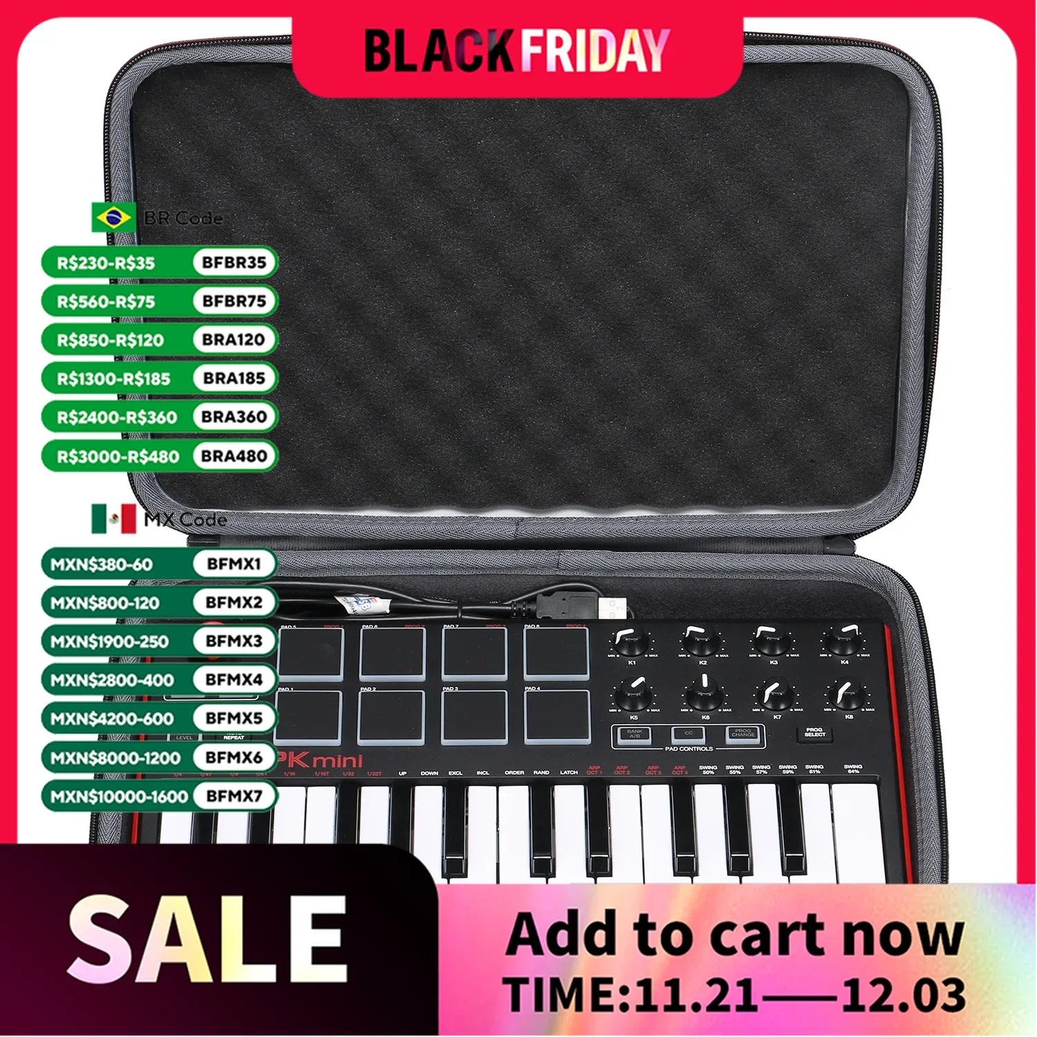 XANAD EVA Hard Case for Akai Professional MPK Mini MKII Protective Carrying Storage Bag