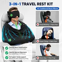 Masque pour les yeux réglable 3-en-1, système de soutien pour le sommeil en avion, oreiller de voyage multi-usage, confortable pour le bureau et la maison, idéal pour les voyages 2