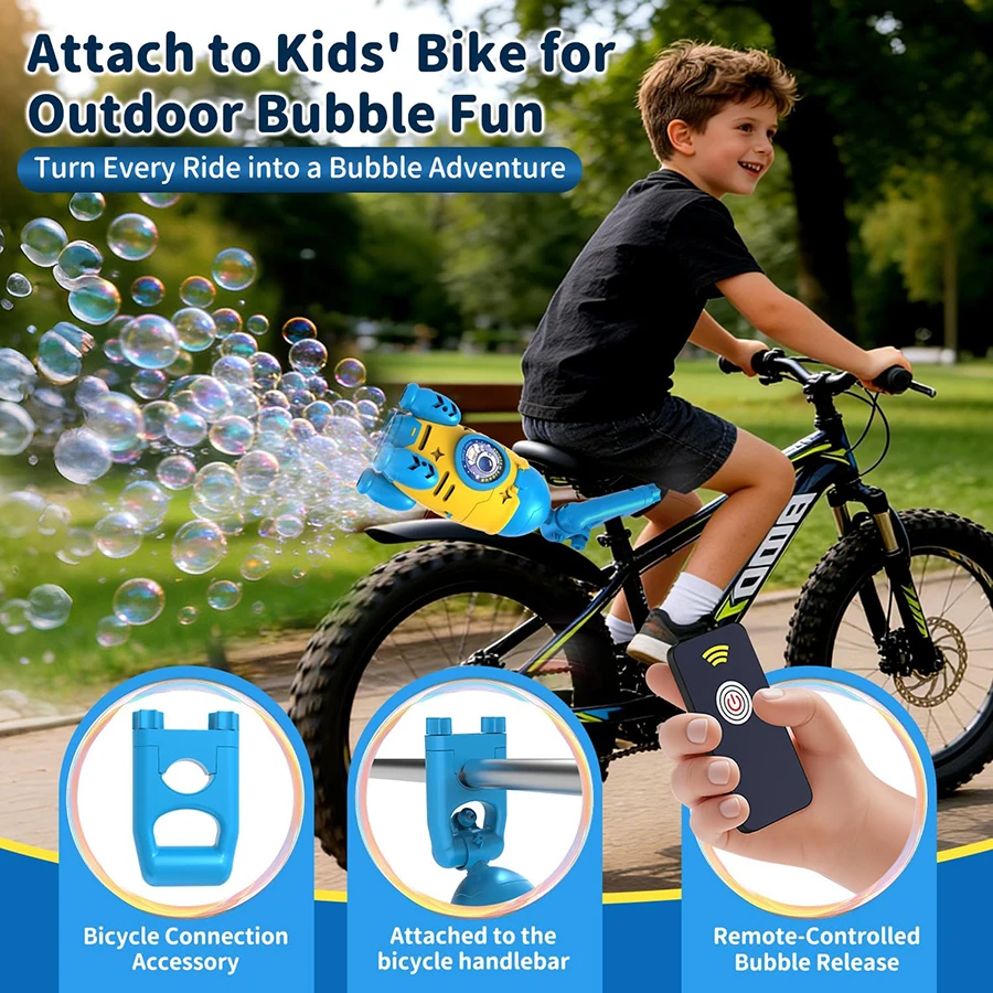 어린이용 원격 조종 버블건 자동 로켓 버블 머신 자전거 사용 가능 & 휴대용 충전식 버블 블로워 장난감
